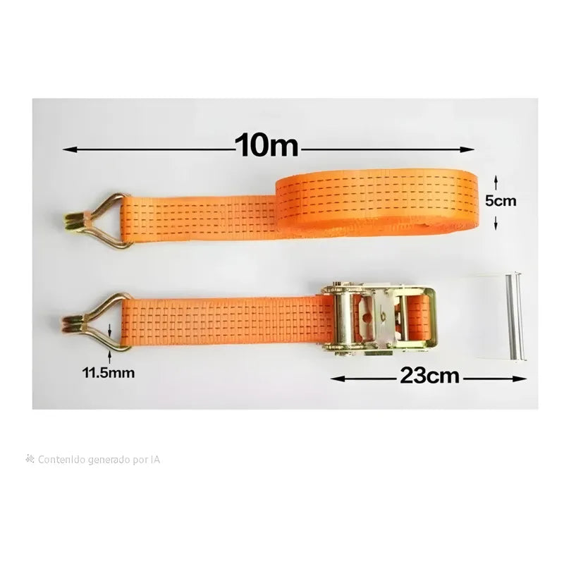 Eslinga De Amarre Con Tensor 5cm 10mts 1300kgs Para Carga Naranja Hs-201a