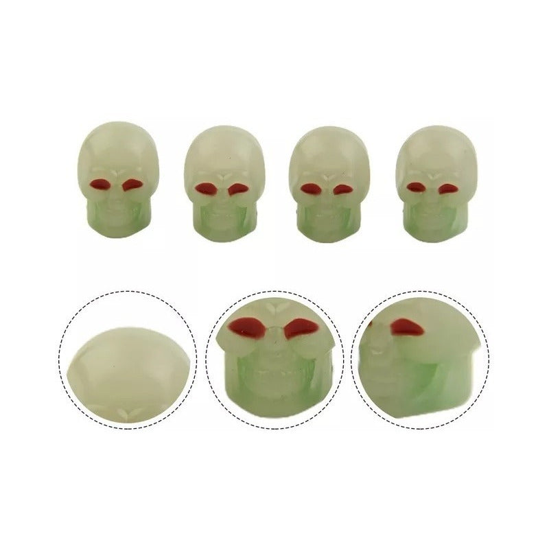 Set X4 Tapa Válvula Flúor Auto Moto Bici Calavera Luminosa