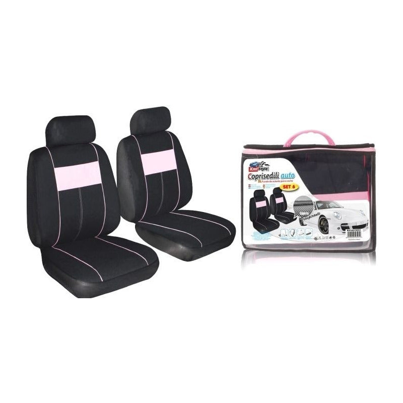 Set Fundas Cubreasiento Delantero 6pcs Rosado Auto Universal