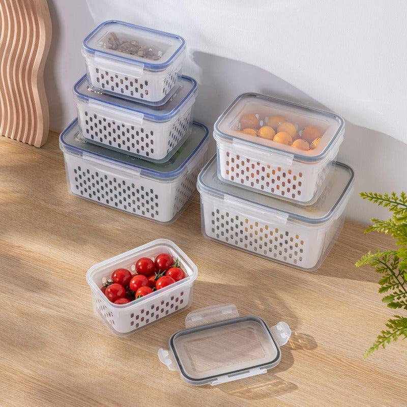 X3 Contenedor Hermético Frutas Verduras Frescas Con Colador