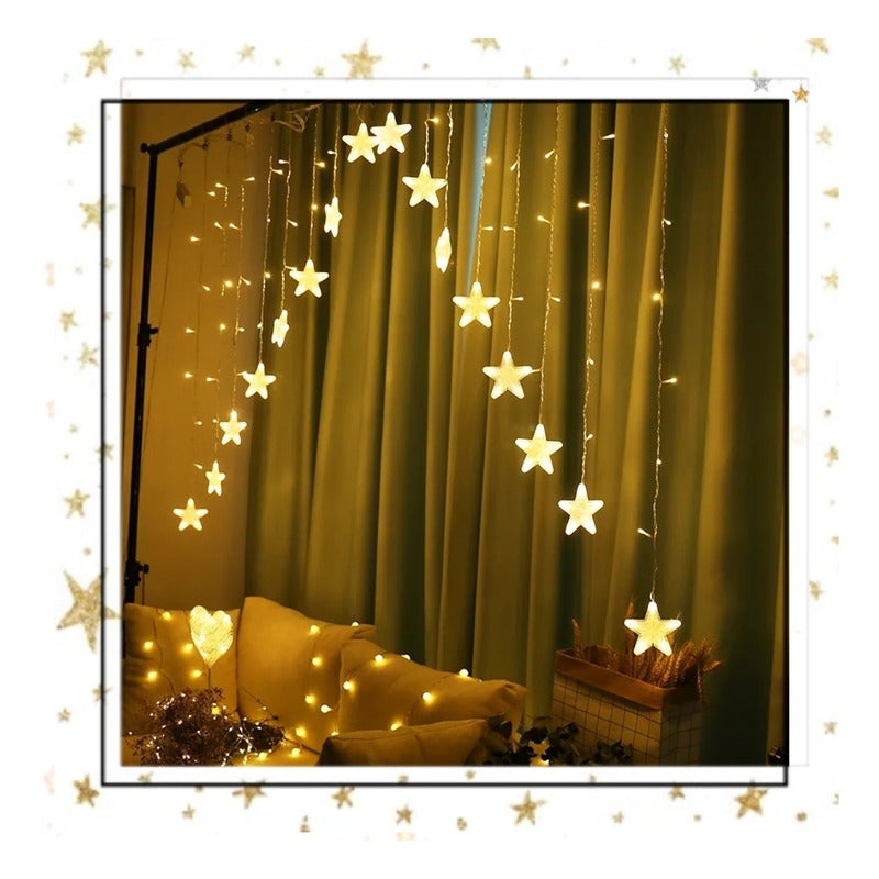 Guirnalda Led Estrellas Luz Cálida Cortina Led Decoración