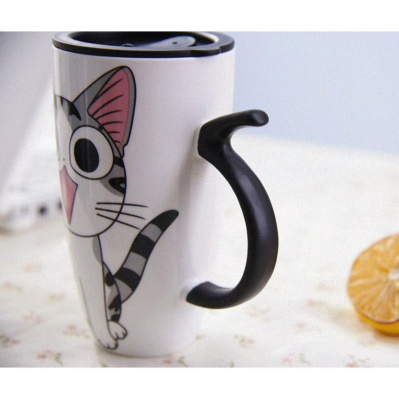 Taza De Gato Mug Con Tapa Con Boquilla Tazón Gato Chi/ Ryc