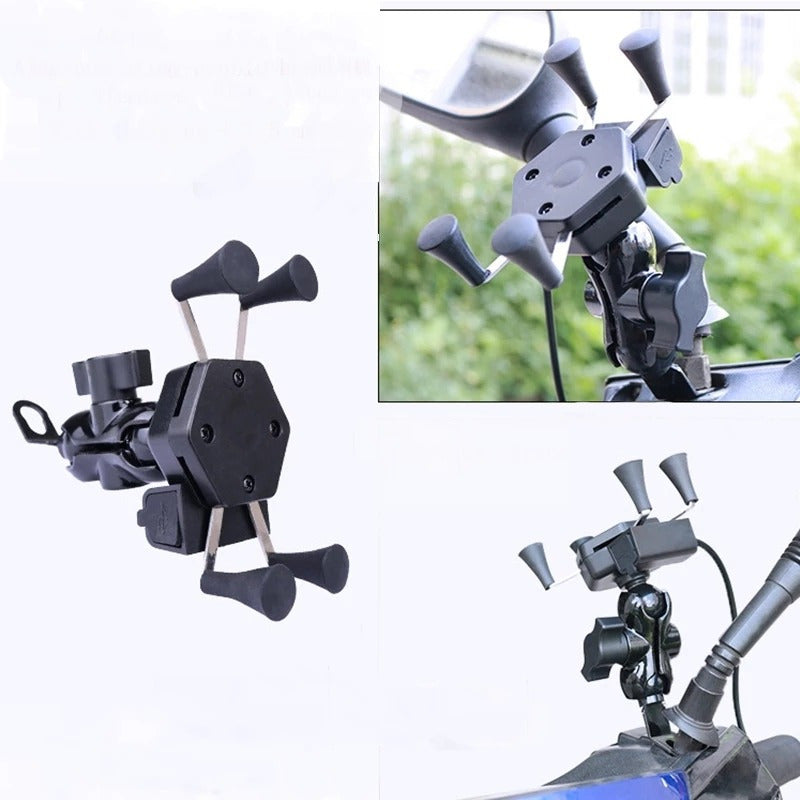 Porta Celular Para Moto Soporte Tipo X Con Cargador Usb /r&c