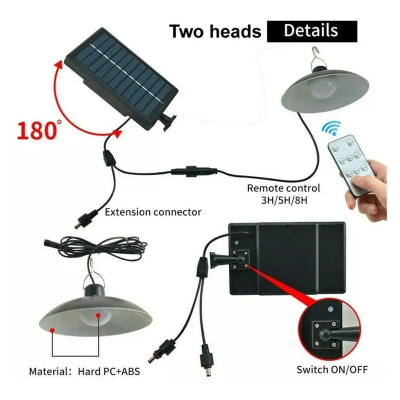 X2 Lámpara Led Solar, Plafón Colgante Luz Led Recarga Solar