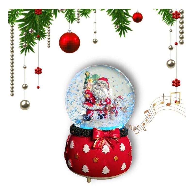 Bola De Nieve Esfera De Cristal Navidad Luz Y Música Decora