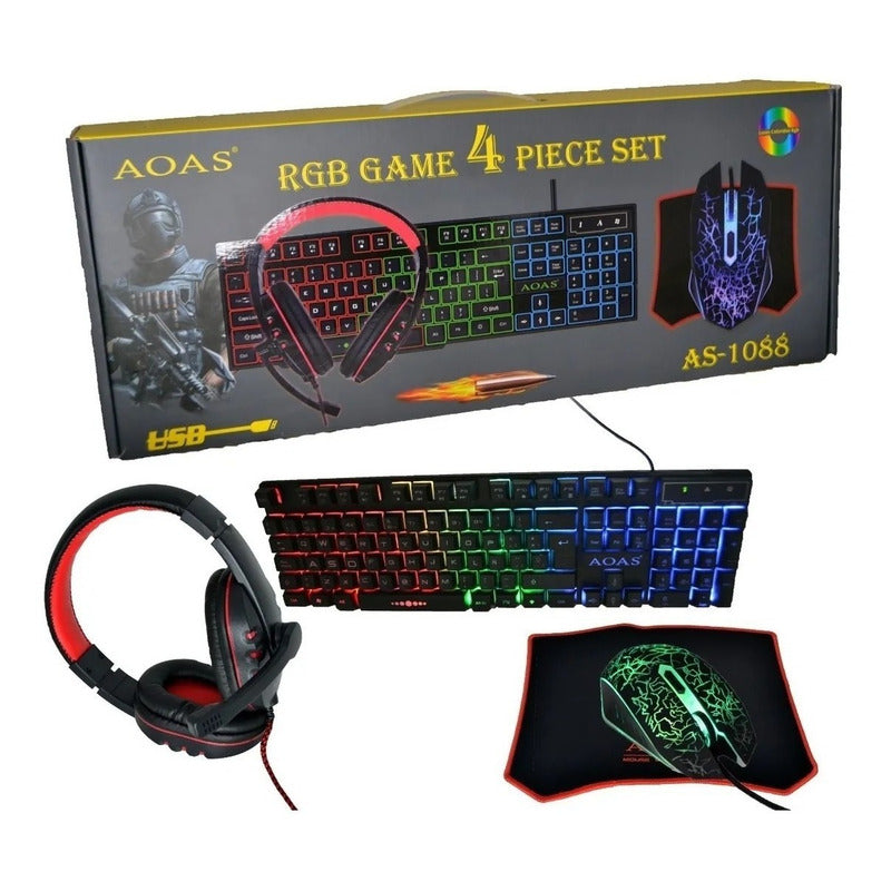 Kit Gamer 4en1 Teclado + Mouse + Mouse-pad + Audifnos Aoas/r