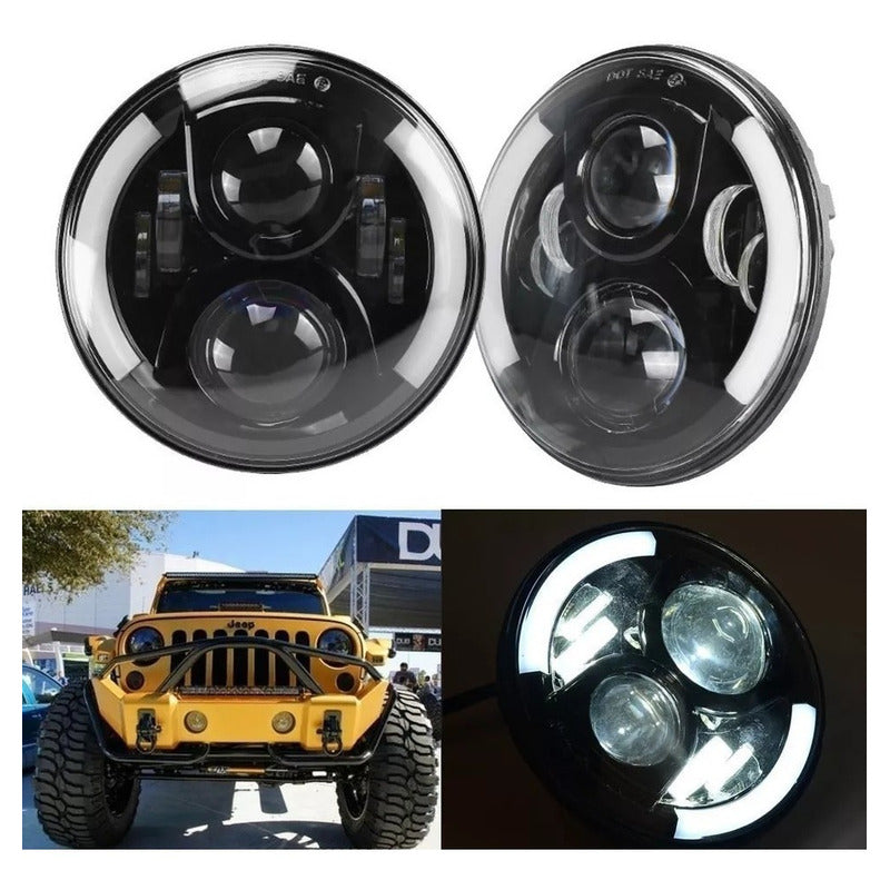 X2 Foco Jeep 7 Pulgadas Ojo De Angel Bicolor Lateral Led R&c