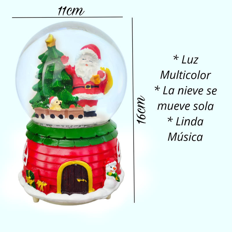 Bola De Nieve Esfera De Cristal Navidad Luz Y Música Decora