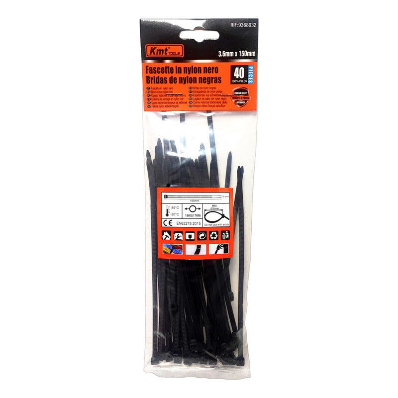 Set 40pcs Amarras Plásticas 3.6x150mm Multiuso Bridas Nylon