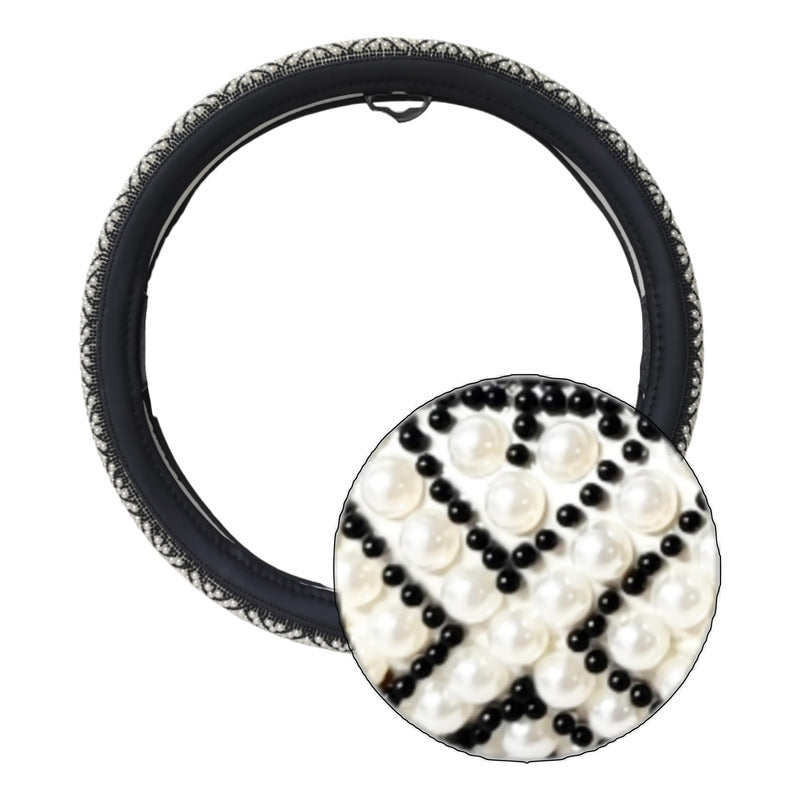 Funda Cubre Volante Eco Cuero Cn Diseño Perlas Universal Aut