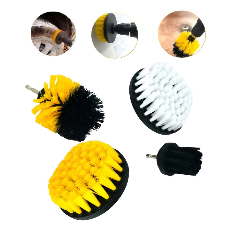 Kit Lavado De Auto 4 Cepillos Cn Broca Para Taladro Limpieza