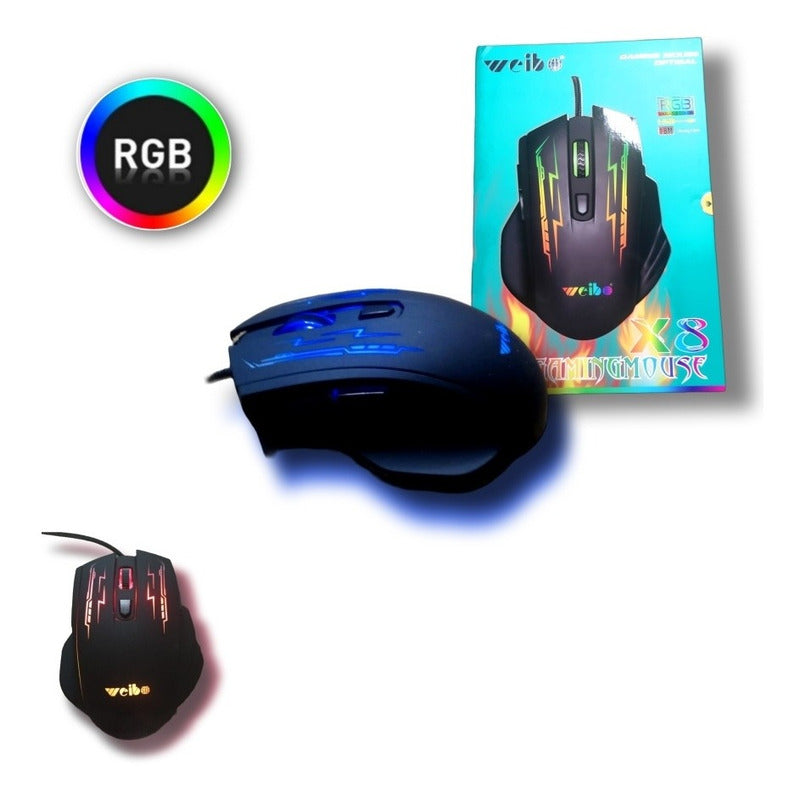 Mouse Gamer Pro 8 X8 Optico Usb 3200 Dpi Retroiluminado Rgb
