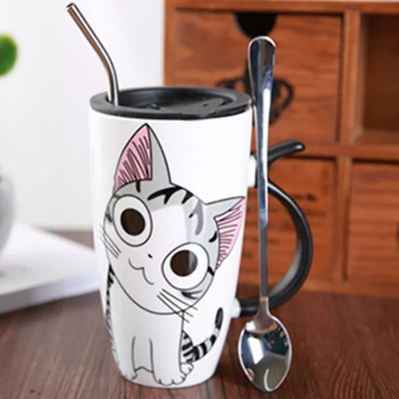 Taza De Gato Mug Con Tapa Con Boquilla Tazón Gato Chi/ Ryc