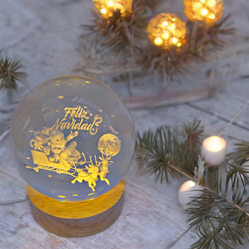 Esfera De Cristal Lámpara Noche Diseño Navidad 3d Bola 8cm