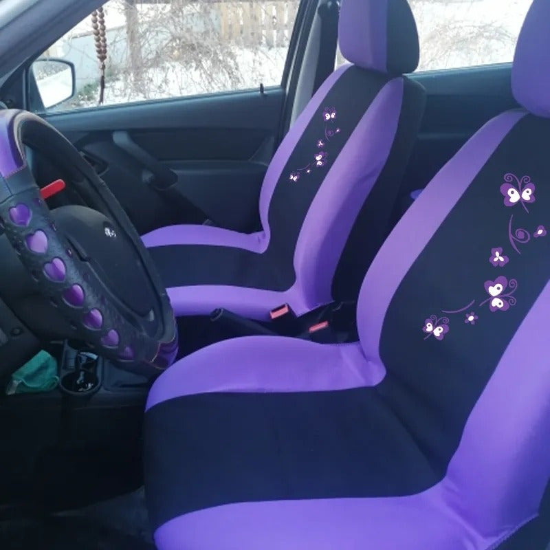 Funda Cubre Asiento Negro-color Mariposa 8pcs Auto Universal