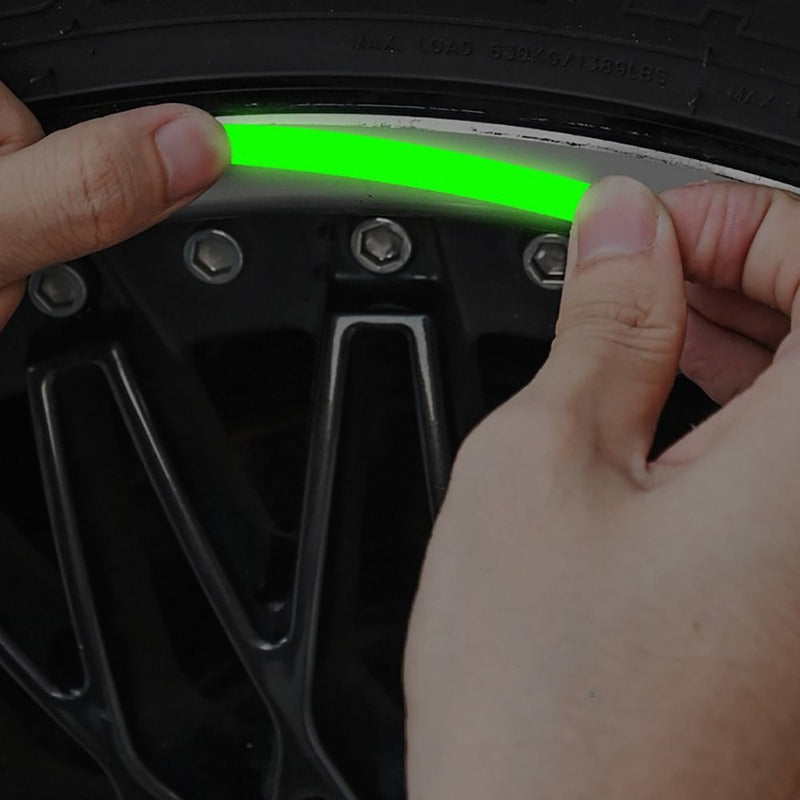 Set Sticker Reflectante Para Llanta 20 Tiras Fluor Auto Moto