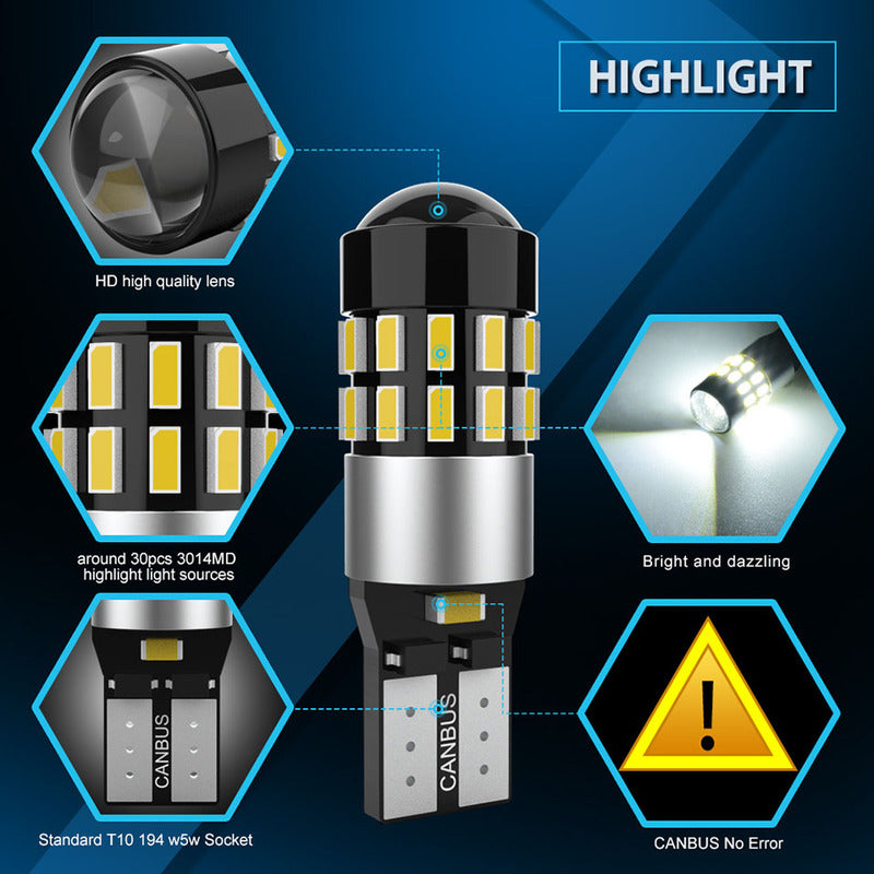 X2 Ampolleta Led T10 W5w 30 Led Cola D Pescado 12v Canbu R&c