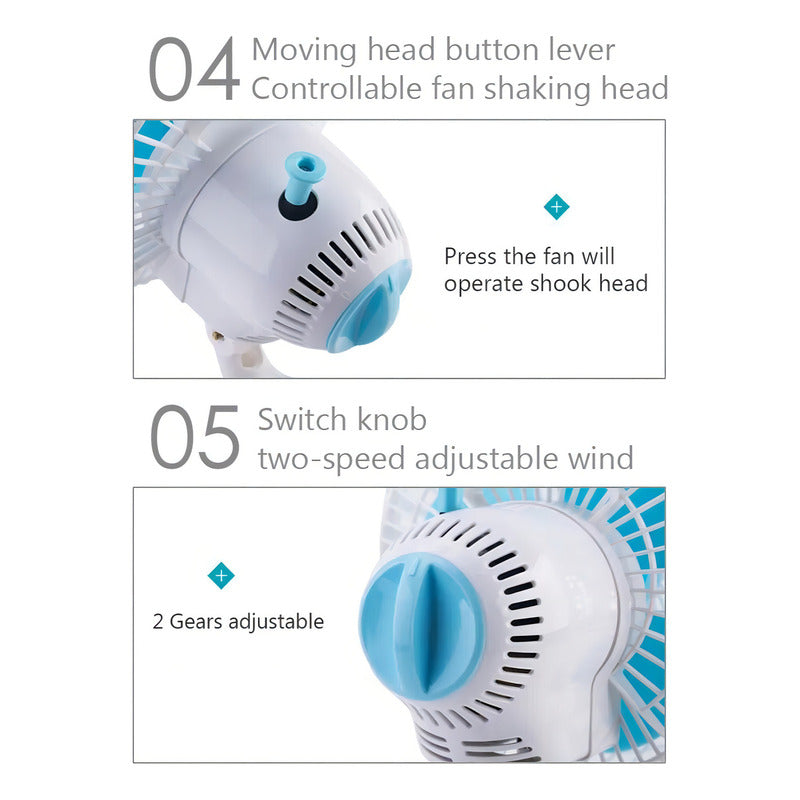 Mini Ventilador C/ Clip Breeze Fan 180mm Eléctrico Giratorio Cantidad De Aspas 3 Color De La Estructura Blanco Color De Las Aspas Turquesa Diámetro 18 Cm Frecuencia 50 Material De Las Aspas Plástico