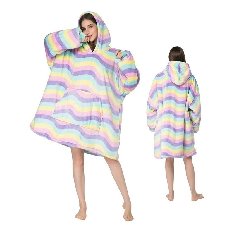 Polerón Con Capucha Sudadera Manta Sherpa Invierno Huggle/r&