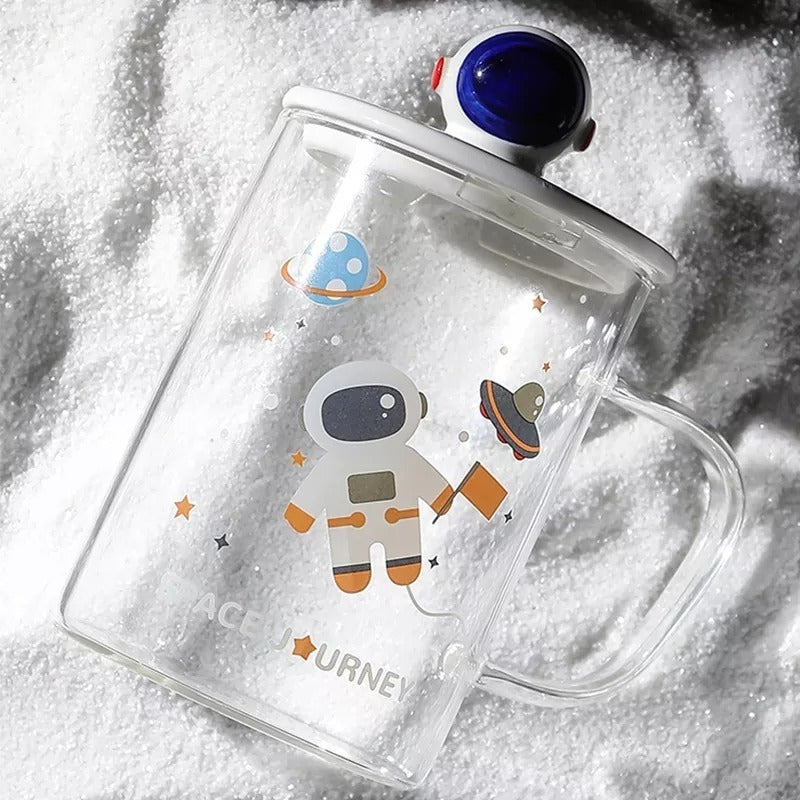 Taza De Vidrio De Astronauta Con Tapa Y Cuchara Cerámica R&c