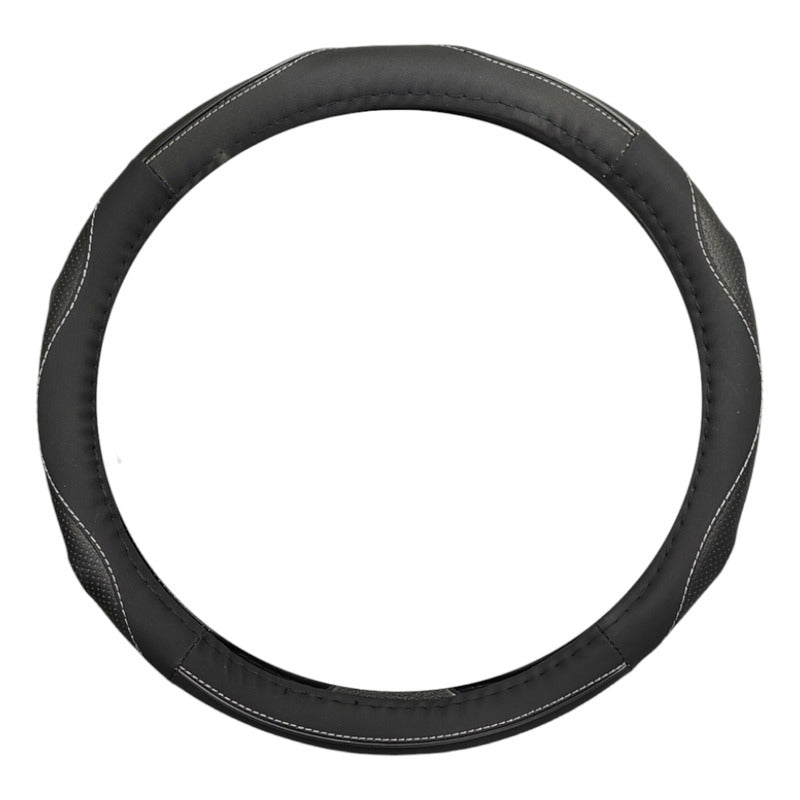 Funda Cubre Volante 38cm Negro Hilo Gris Auto 029