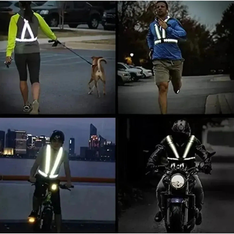 Arnes Reflectante D Seguridad Chaleco Bici Deporte Ajustable Único Verde Reflectante