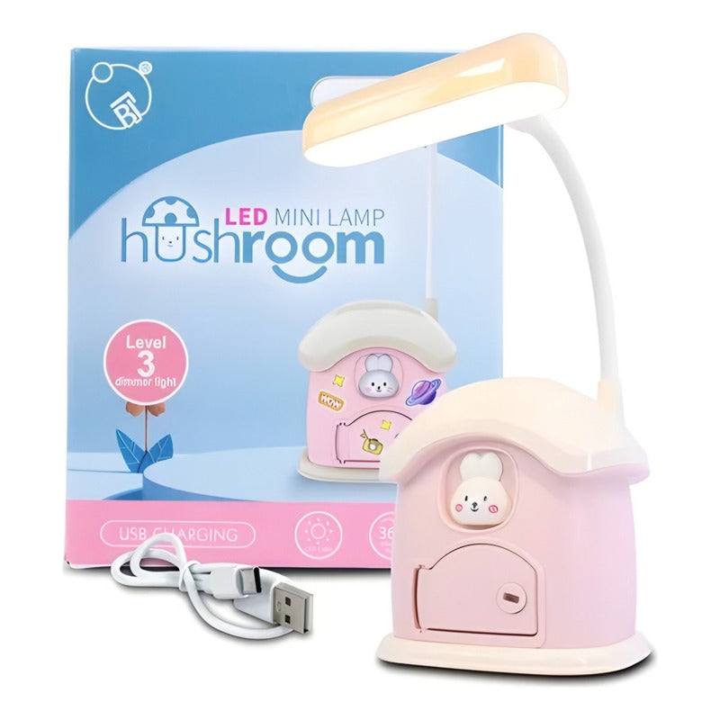 Lámpara De Escritorio Recargabl + Portalapiz Alcancía Kawaii