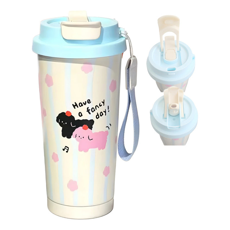 Termo Kawai Botella Térmica Frío Caliente Portátil 500ml 2e1