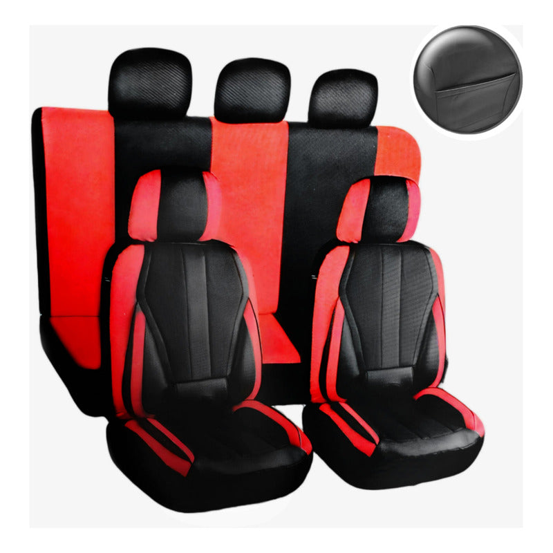 Set 11pcs Funda Cubre Asiento 100% Ecocuero Cn Bolsillo 2304