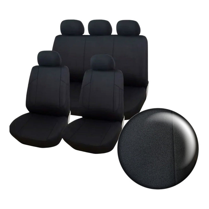 Set Funda Cubre Asiento Auto Universal Negro Entero 9pcs