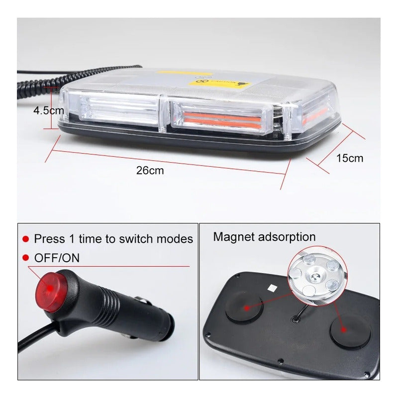 Baliza De Techo Azul Rojo Destellante 12-24v Auto Estrobo