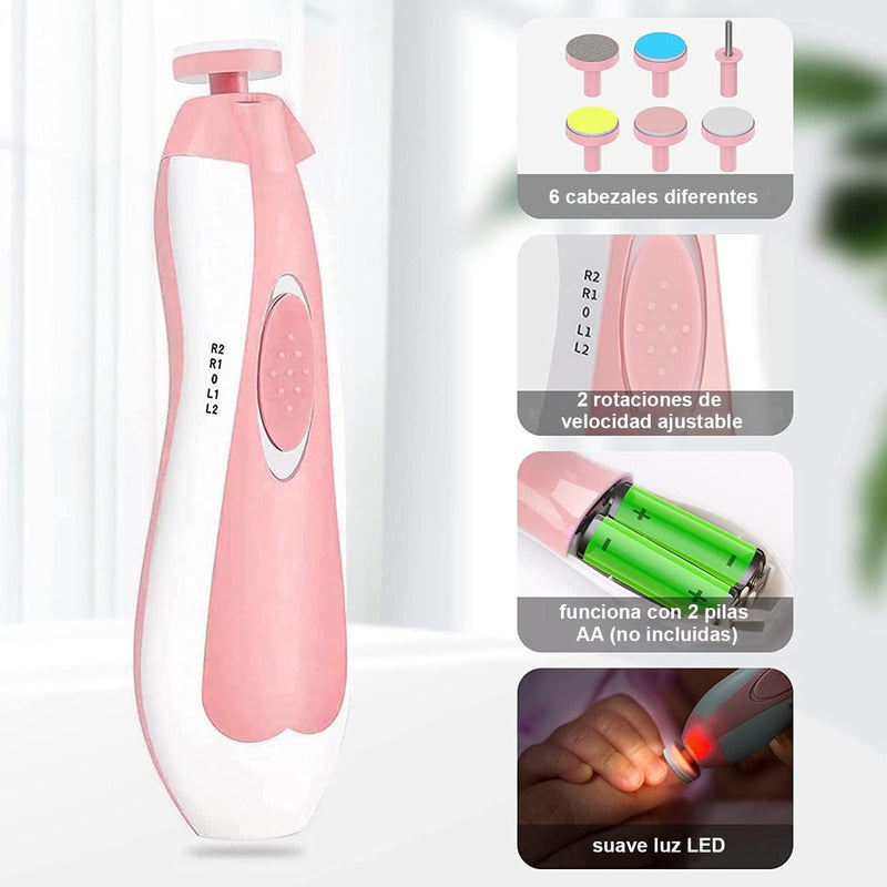 Cortador De Uñas Bebé Eléctrico Led Lima Pilas Trimmer Segur