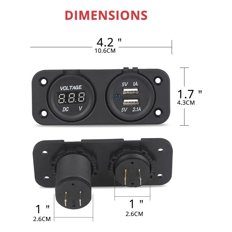 Panel Doble Adaptador 2usb + Voltímetro 12-24v Auto Camión