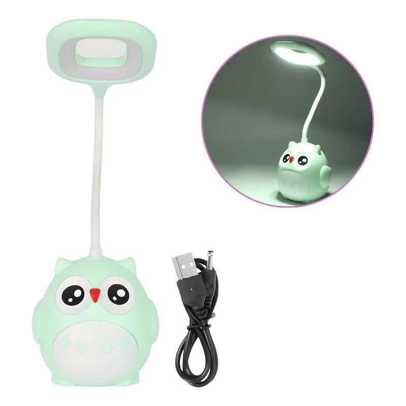 Lámpara Led De Mesa Recargable Cn Portalapiz Búho Kawaii R&c