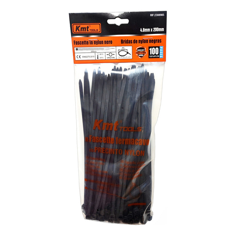 Set 100 Amarras Plásticas 4.8x200mm Precinto Nylon Multiuso