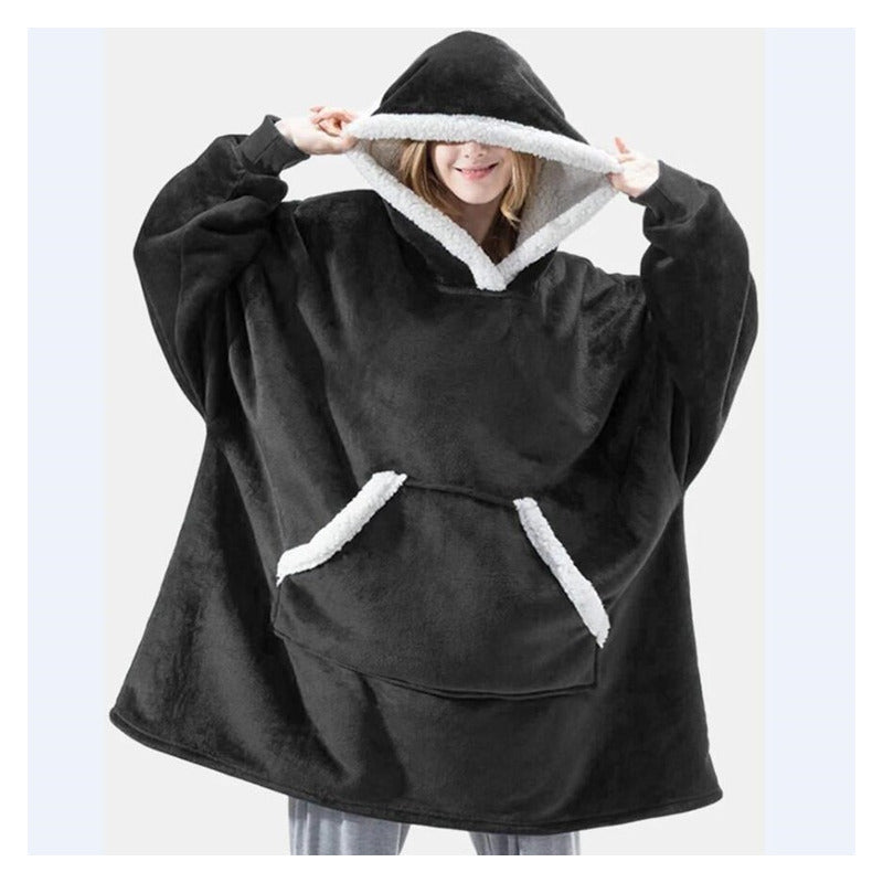 Polerón Con Capucha Sudadera Manta Sherpa Invierno Huggle/r&