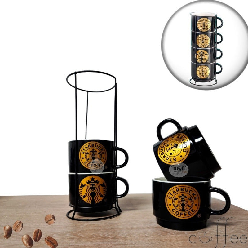 X4 Set Tazas Mug Tazón Gato Chi Apilables 7cm + Soporte /r&c
