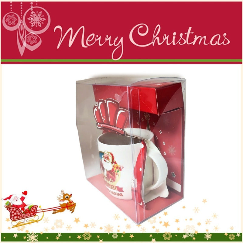 Taza De Navidad Con Tapa Santa Claus Tazón Navideño Cartoon