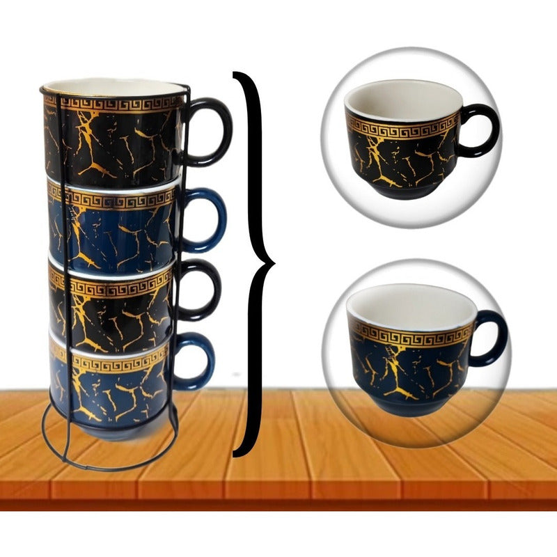 Set 4 Tazas Kawai Apilables 6cm + Soporte Mug Gato Chi /r&c