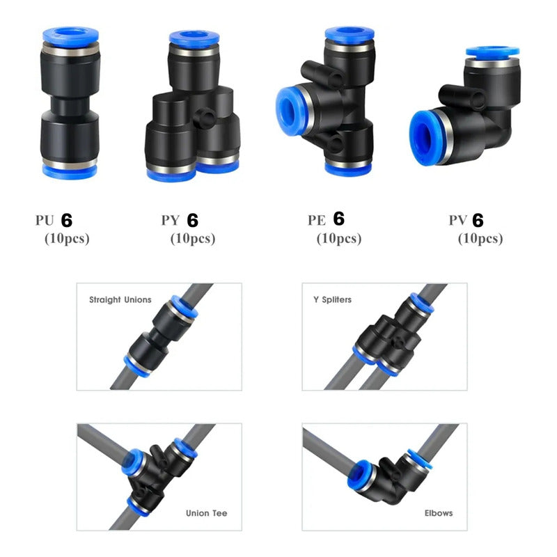 X40 Conector De Manguera Unión Neumáticos Pu Pv Pe Py 6mm
