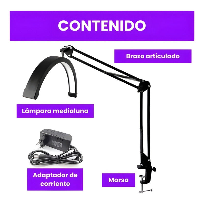 Lámpara Led Media Luna 42cm Soporte Brazo Manicura Cejas Spa