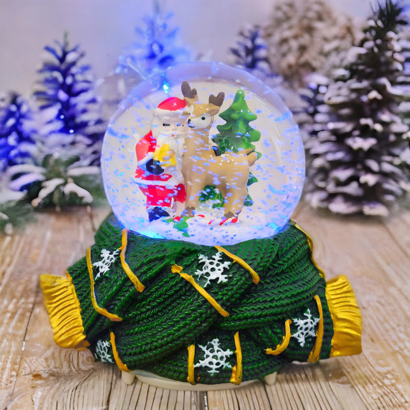 Bola De Nieve Esfera De Cristal Navidad Luz Y Música Decora