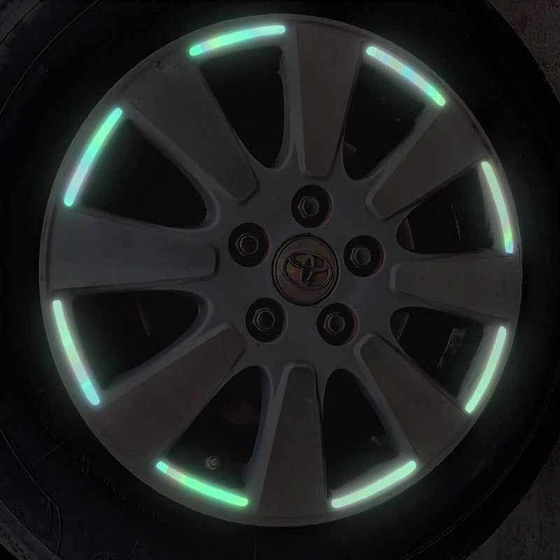 Set Sticker Reflectante Para Llanta 20 Tiras Fluor Auto Moto