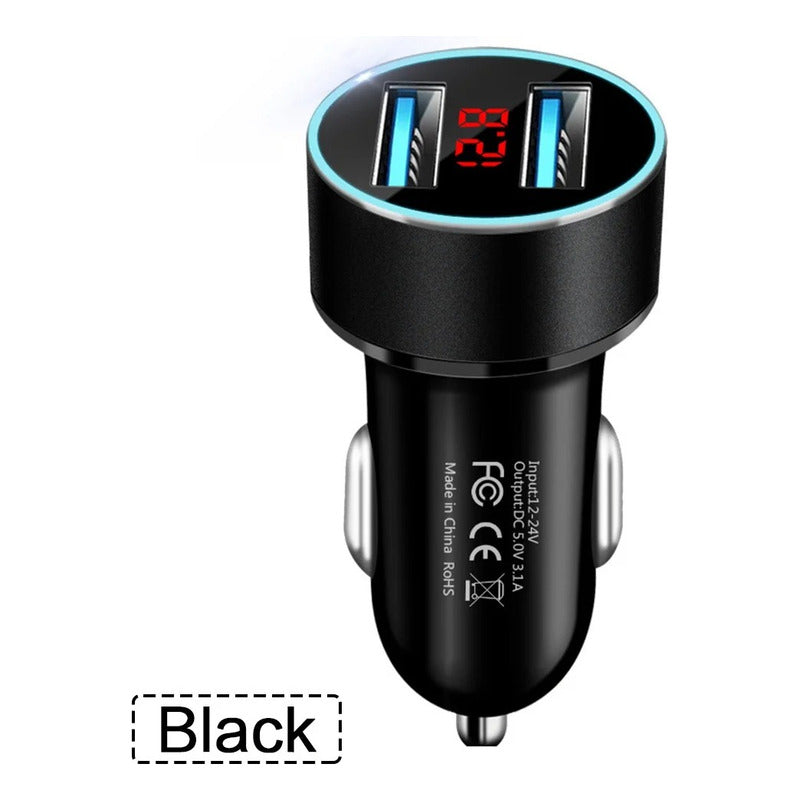 Cargador Auto Doble Usb 3.1a Con Voltímetro 12-24v Adaptador