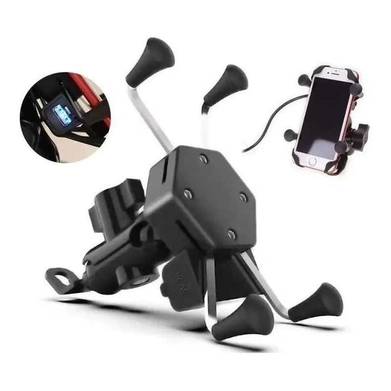 Porta Celular Para Moto Soporte Tipo X Con Cargador Usb /r&c