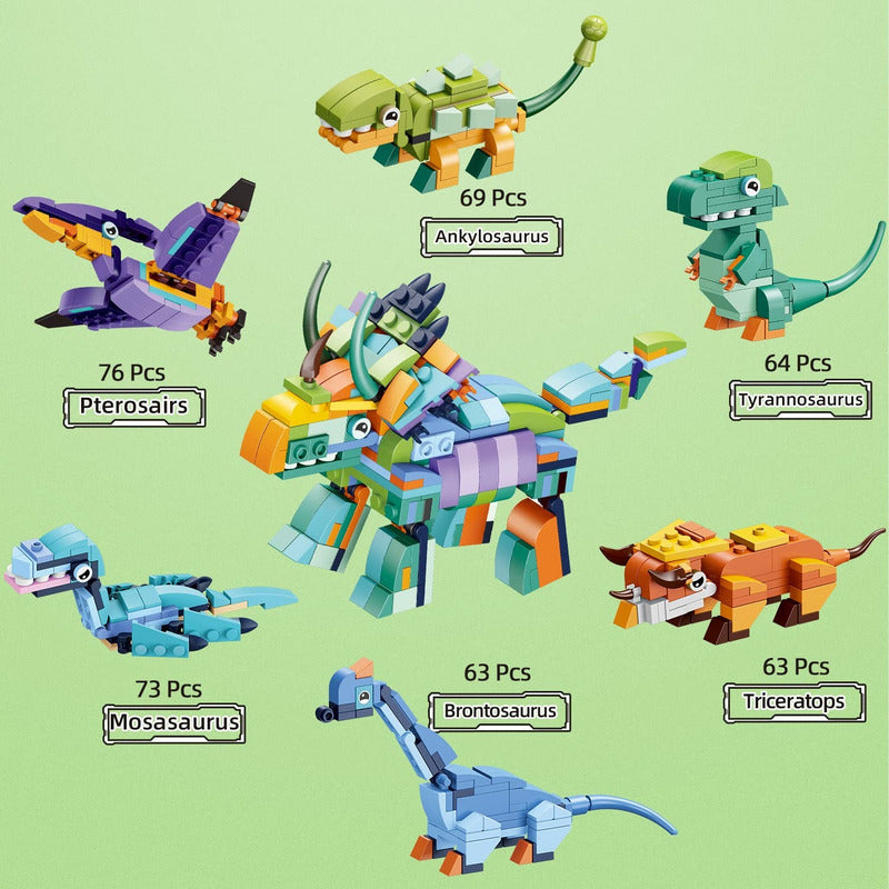 Set Mini Bloques Construcción 6 Dinosaurios En 1 Sorpresa