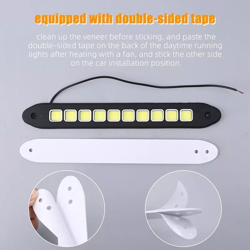 X2 Tira Led Cob Alto Brillo Neblineros Adhesivo Diseño Auto