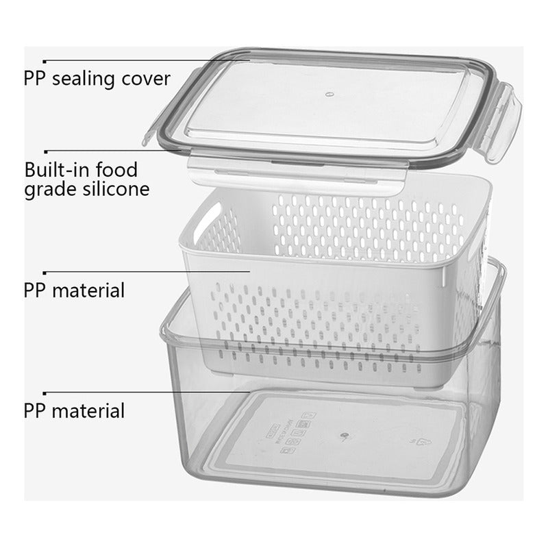 X3 Contenedor Hermético Frutas Verduras Frescas Con Colador