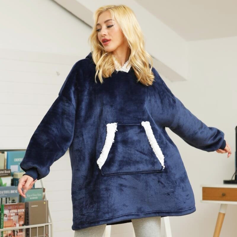 Polerón Con Capucha Sudadera Manta Sherpa Invierno Huggle/r&