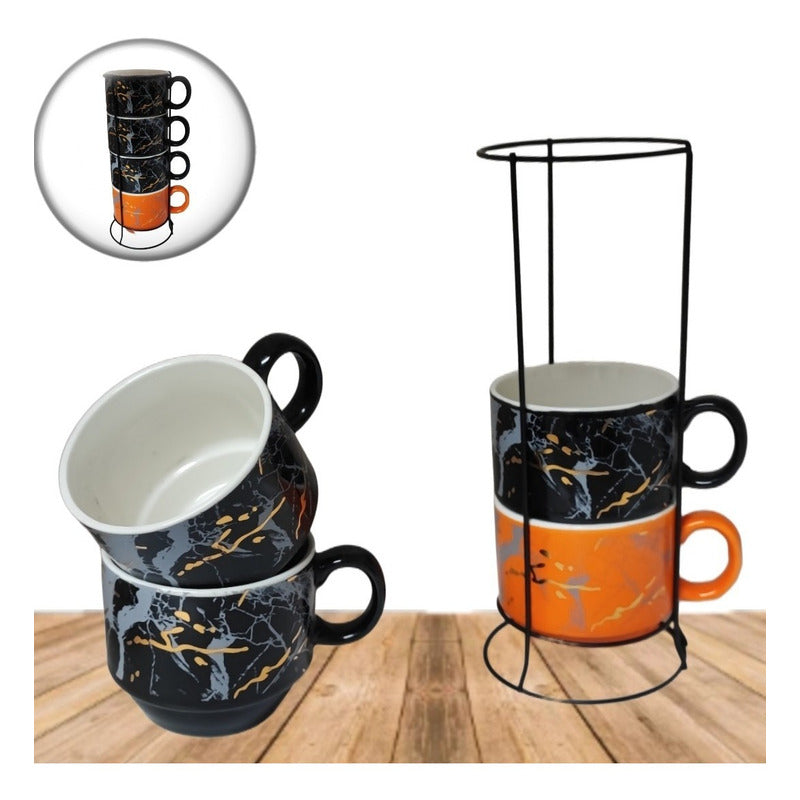 Set 4 Tazas Kawai Apilables 6cm + Soporte Mug Gato Chi /r&c